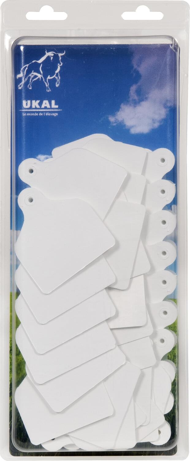 Ohrmarke Maxi + Druckknopf (71 mm x 63 mm) | 20 Stück | weiß