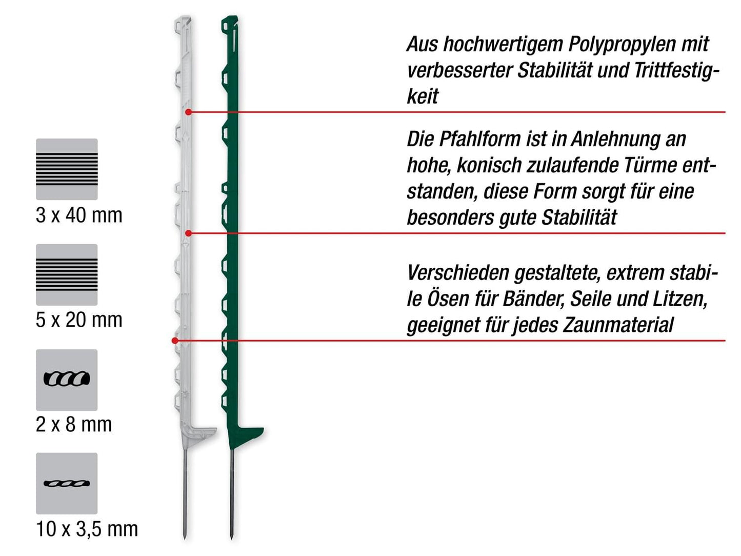 Kunststoffpfahl turbomax® smart post I 115 cm I grün I 10 Stück |Einzeltritt