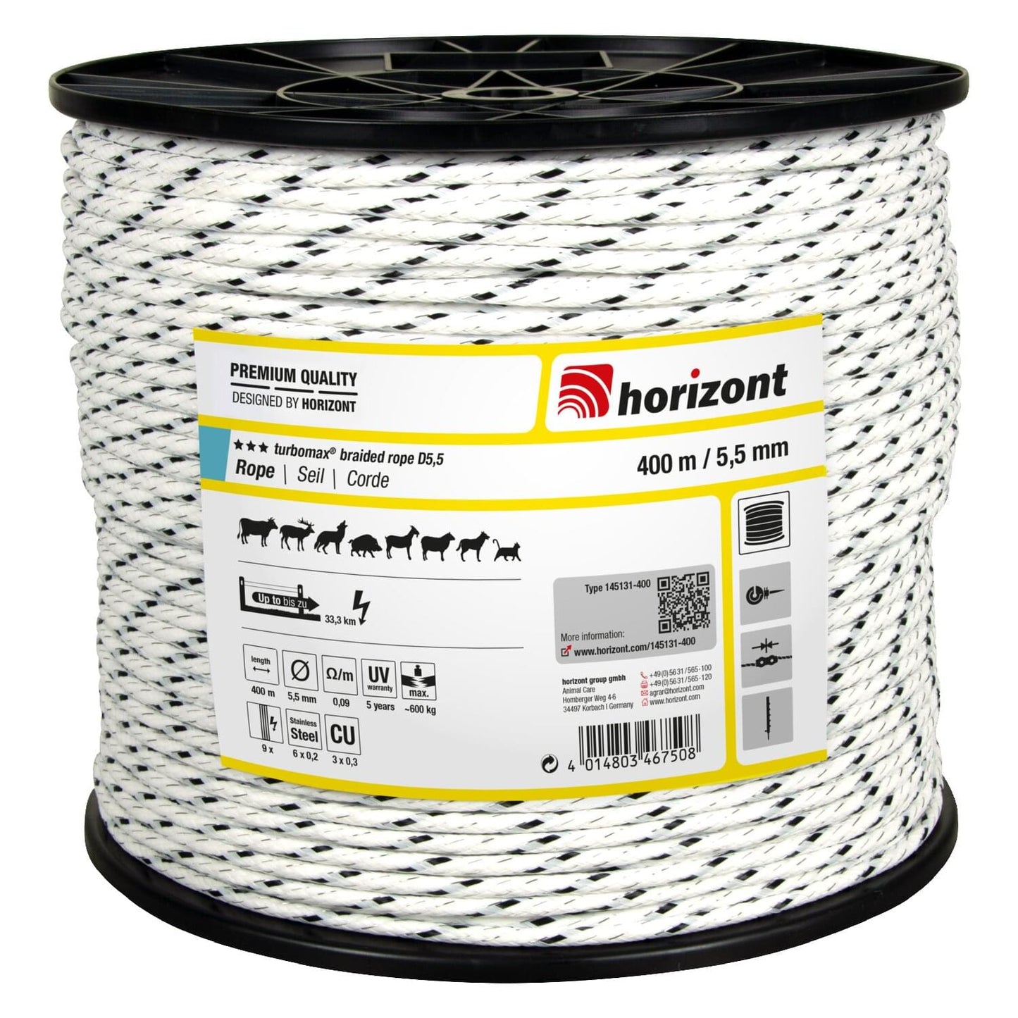 Weidezaunseil turbomax® braided rope | 400 m | Ø 5,5 mm | 9 Leiter