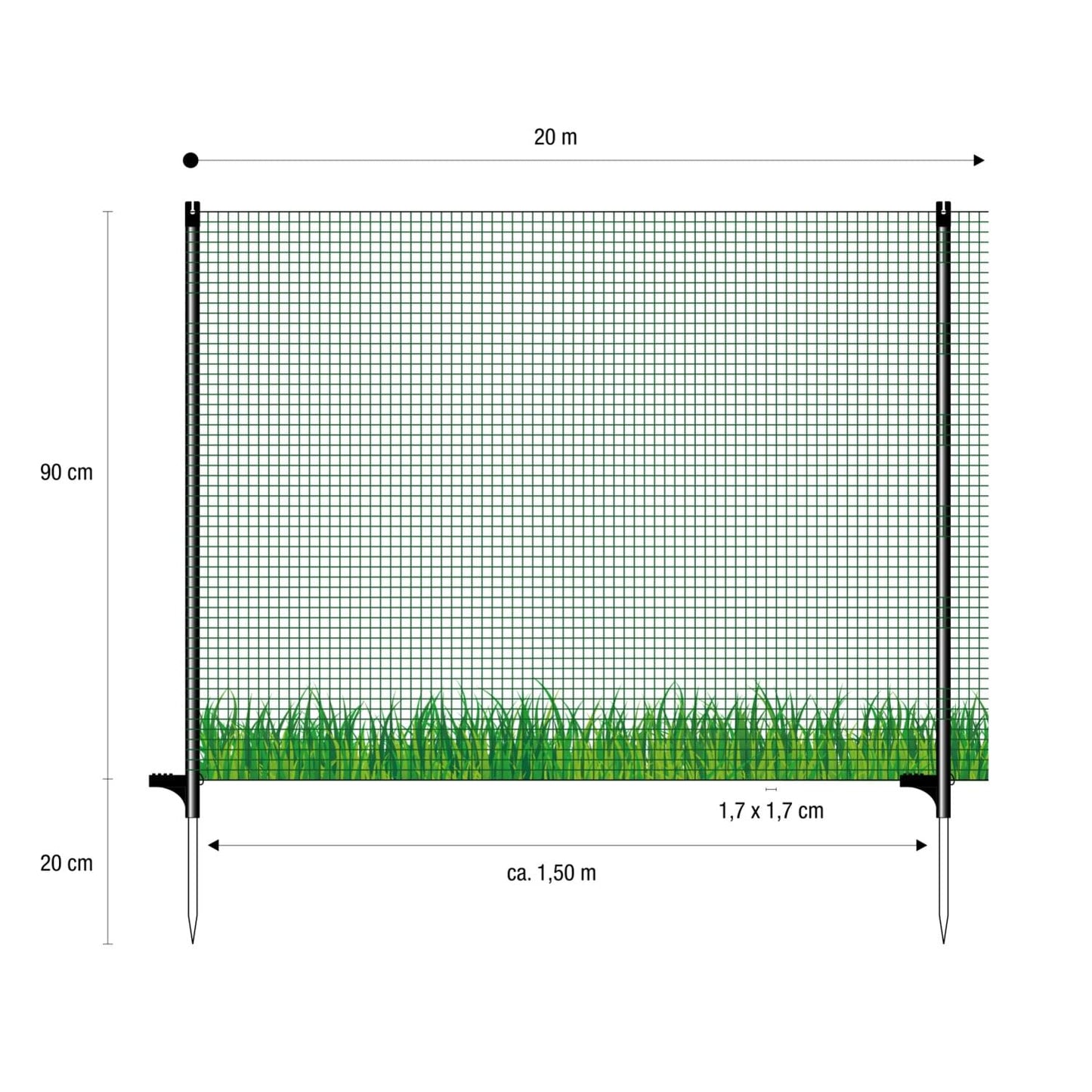 Begrenzungszaun FIX | 90 cm hoch | 20 m lang | 2 zusätzliche Pfähle