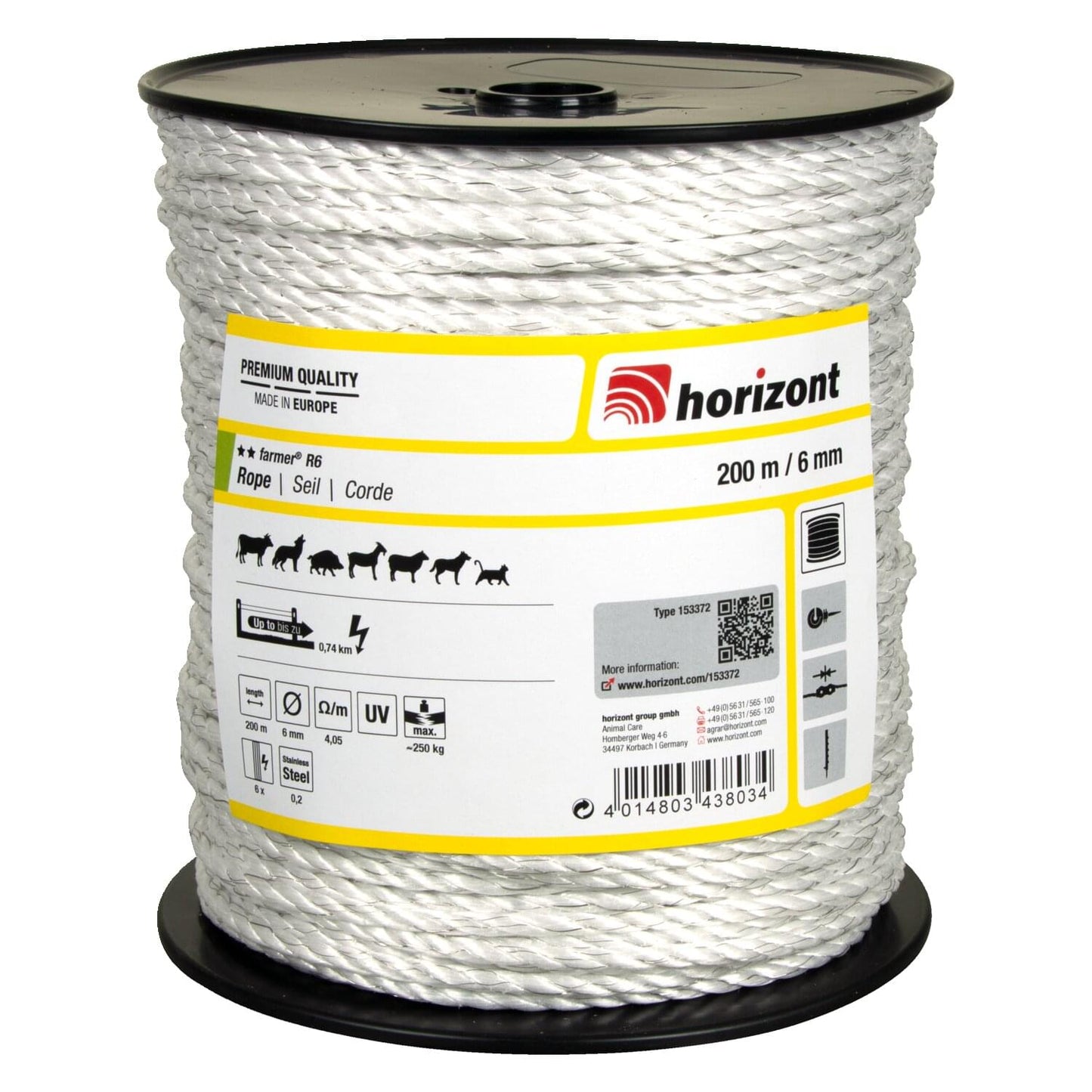 Weidezaunseil farmer® R6 | 200 m| Ø 6 mm | 6 Leiter