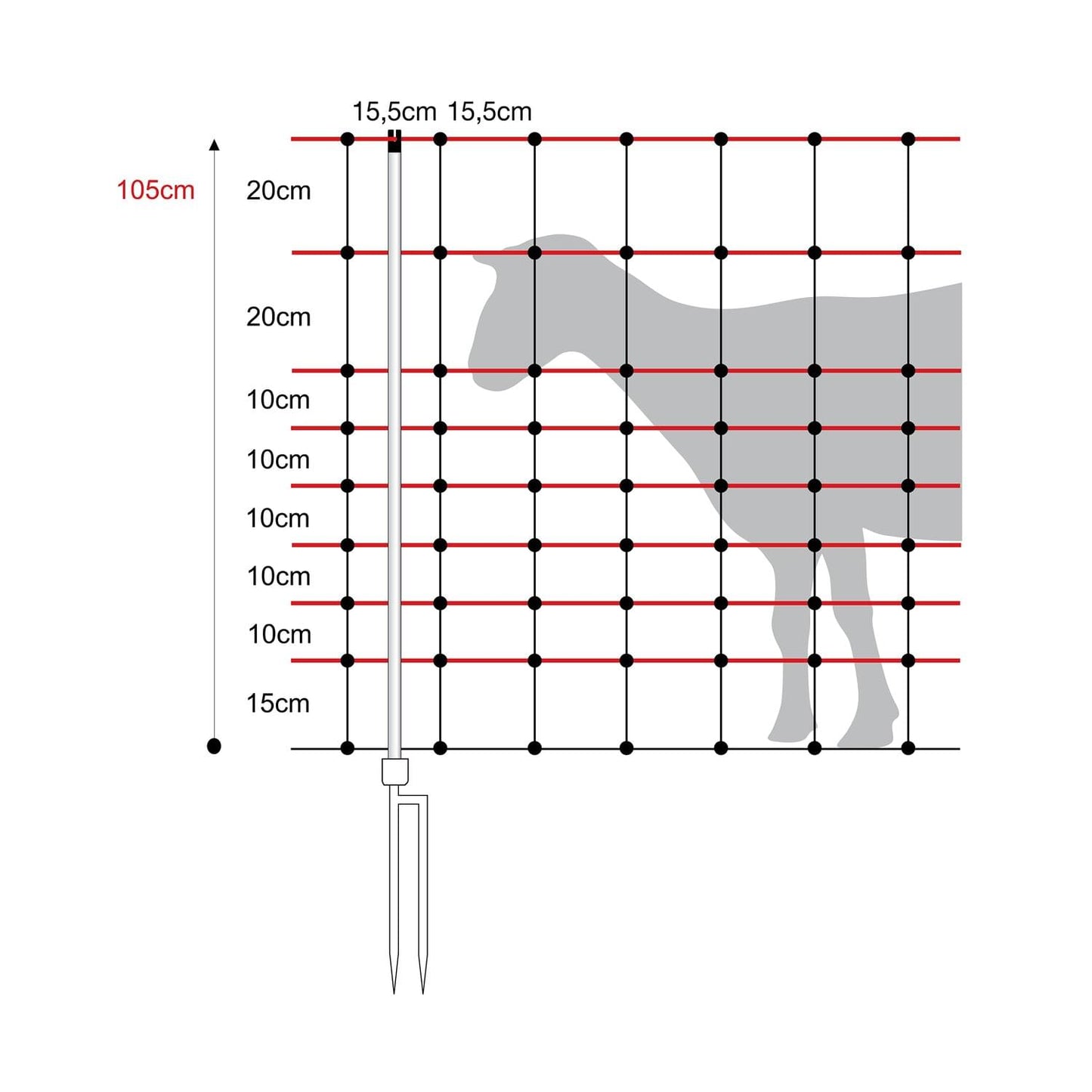 Schafnetz horinetz | 105 cm hoch | 50 m lang | Doppelspitze | elektrifizierbar
