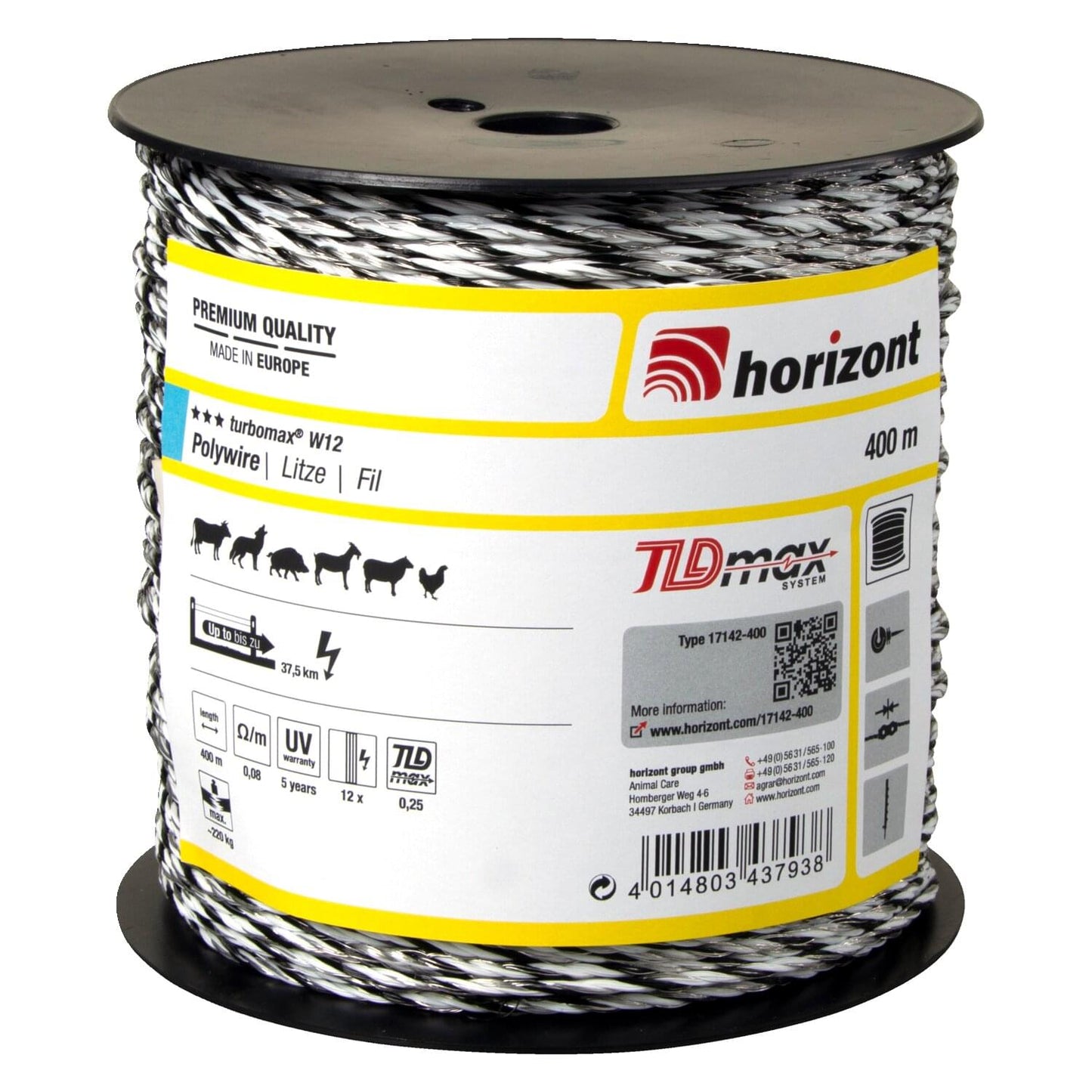 Weidezaunlitze turbomax® W12 | 400 m | 12 Leiter Ø 0,25 mm