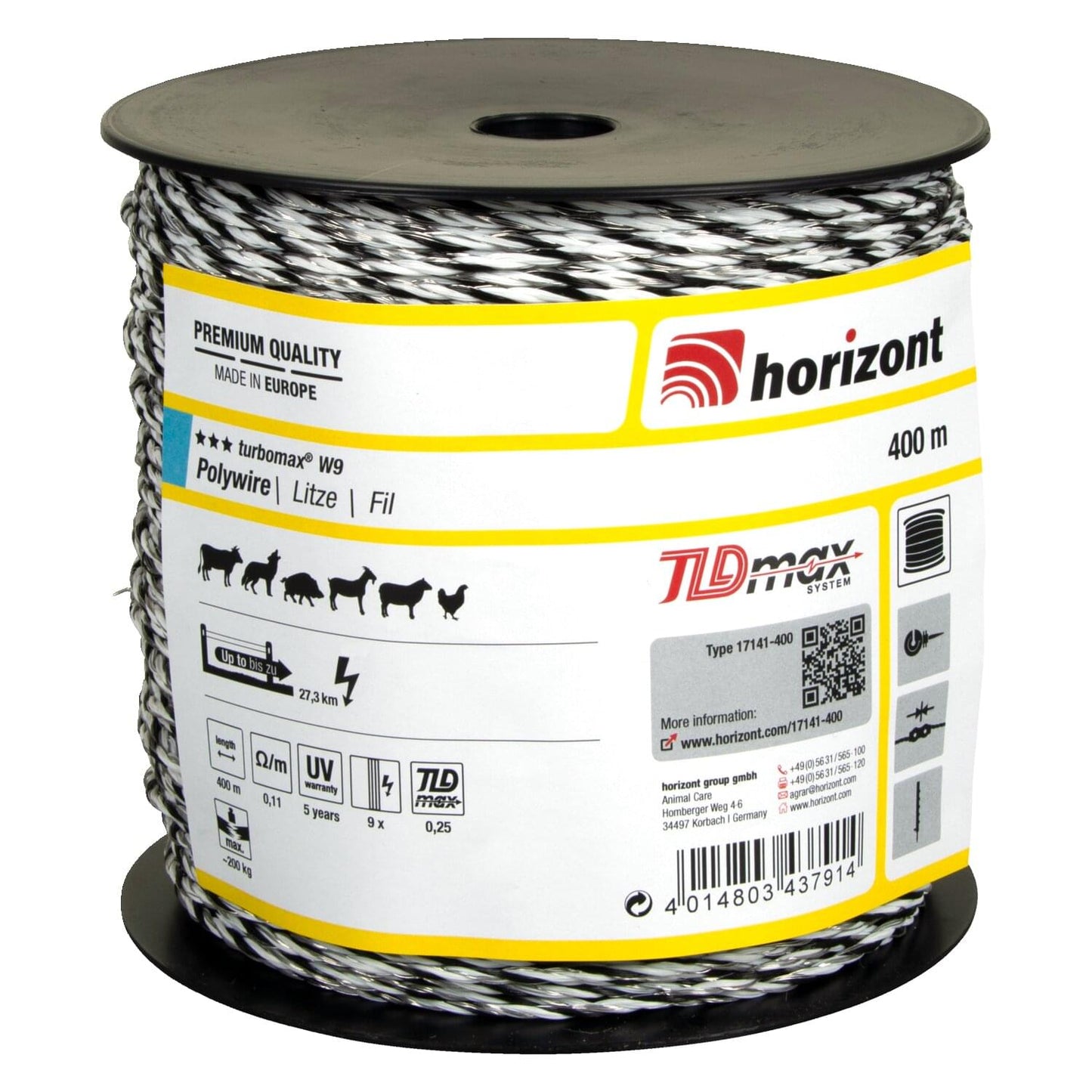 Weidezaunlitze turbomax® W9 | 400 m | 9 Leiter Ø 0,25 mm