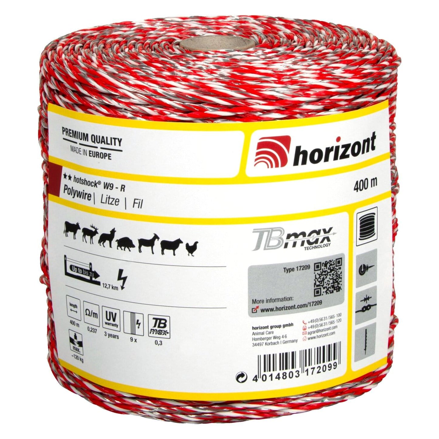 Weidezaunlitze hotshock® W9-R | 400 m | 9 Leiter Ø 0,30 mm