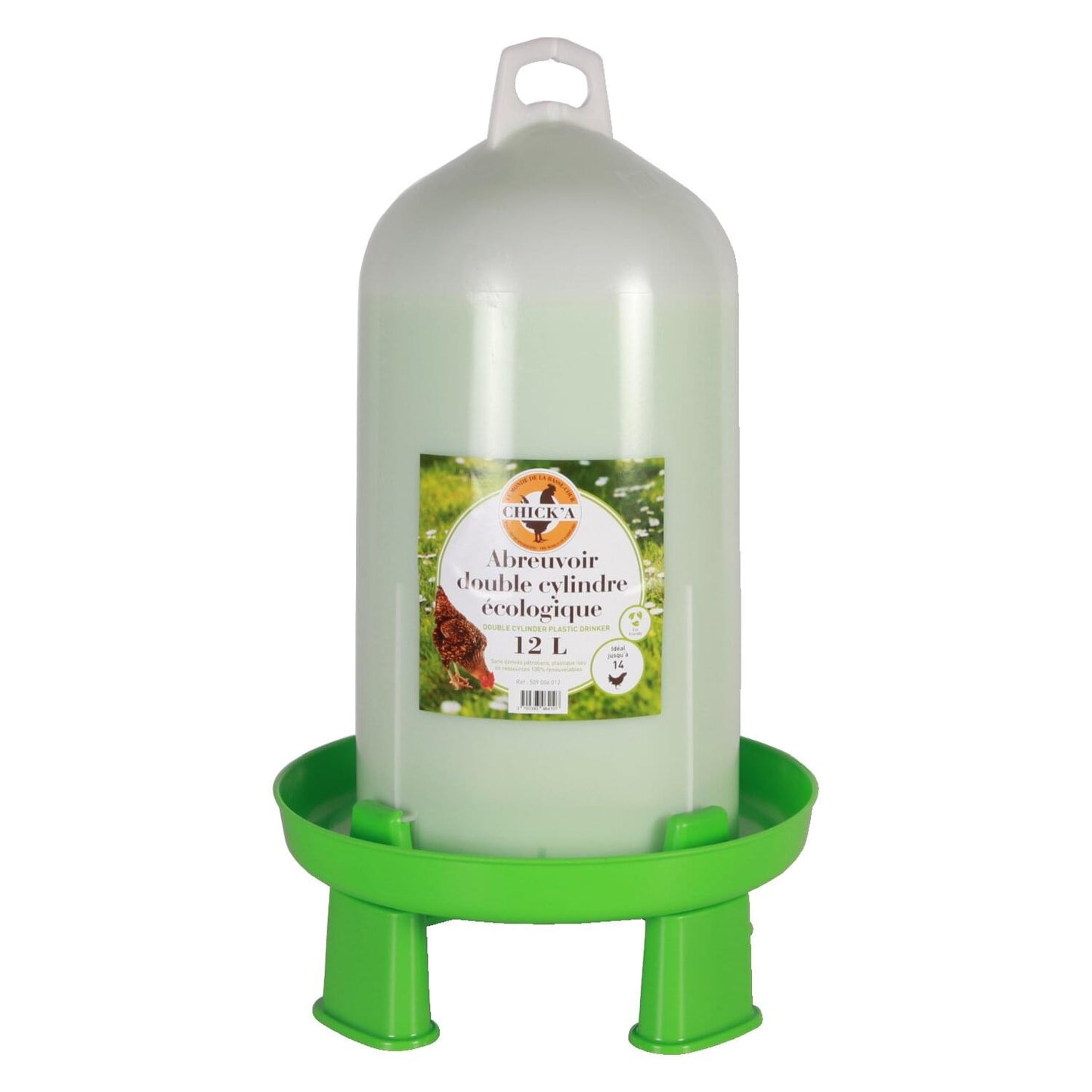 Doppelzylindertränke für Hühner | Greenline aus biobasiertem Kunststoff | (12 L) | mit Füßen