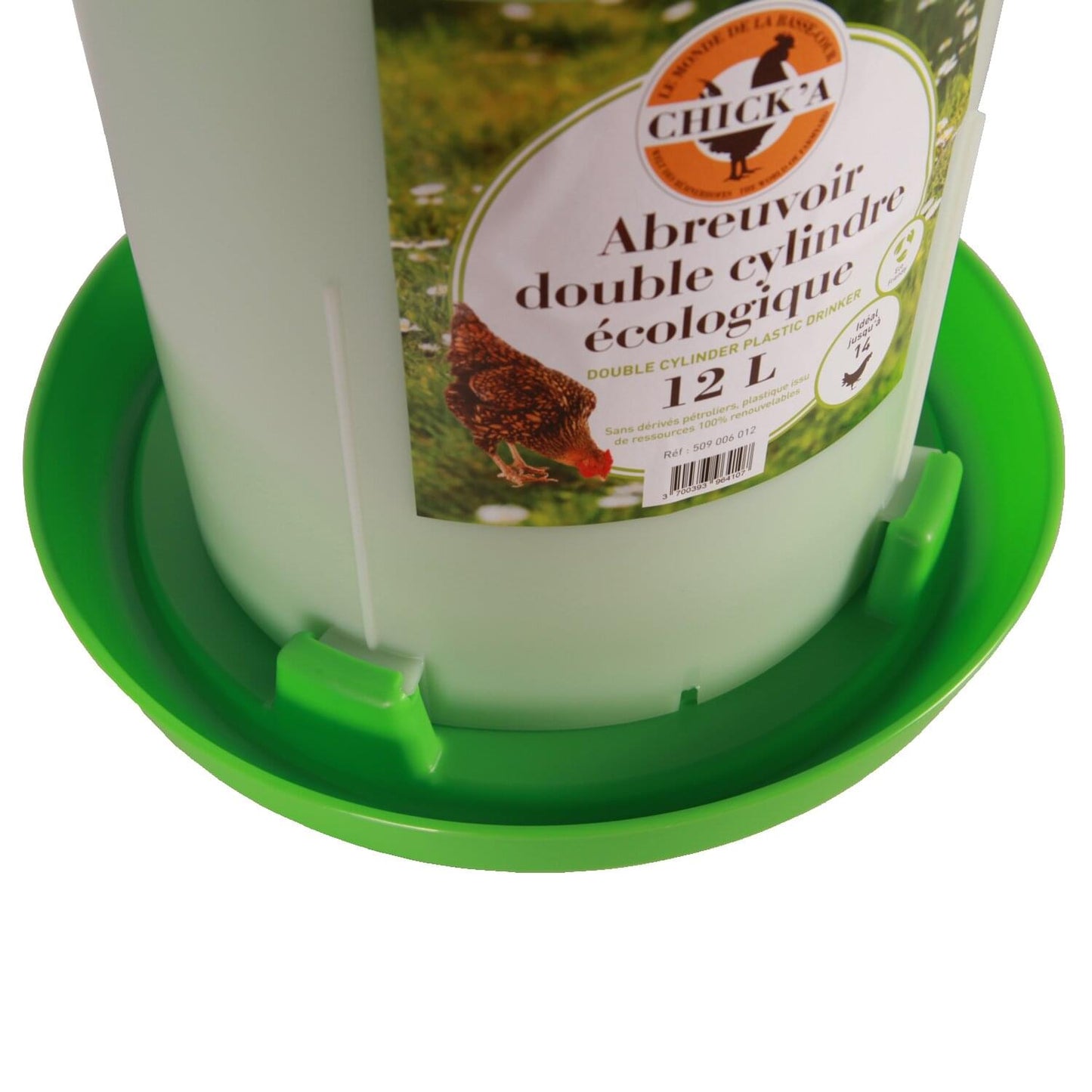 Doppelzylindertränke für Hühner | Greenline aus biobasiertem Kunststoff | (12 L) | mit Füßen