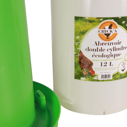 Doppelzylindertränke für Hühner | Greenline aus biobasiertem Kunststoff | (12 L) | mit Füßen