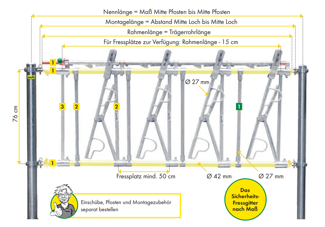 Abschlussstange mit Halter Typ SSV für Kälberfressgitter Modular