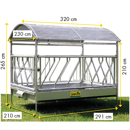 Großballenraufe mit Schrägfressgittern und Dach