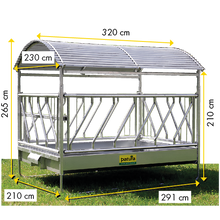 Großballenraufe mit Schrägfressgittern und Dach