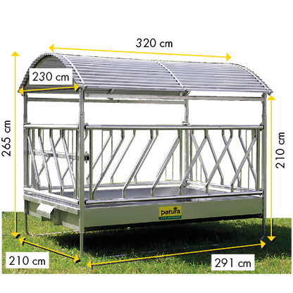Großballenraufe mit Schrägfressgittern und Dach