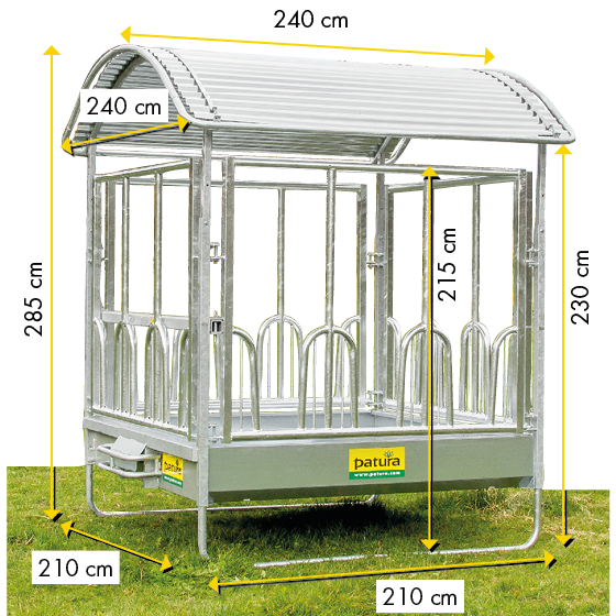 Profi-Viereckraufe mit Universalfressgitter und Dach