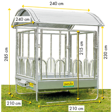 Profi-Viereckraufe mit Universalfressgitter und Dach