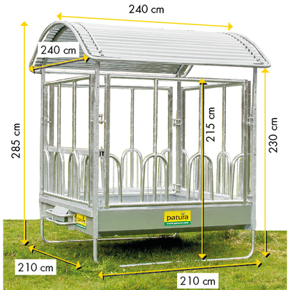 Profi-Viereckraufe mit Universalfressgitter und Dach