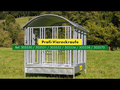 Profi-Viereckraufe mit Universalfressgitter und Dach